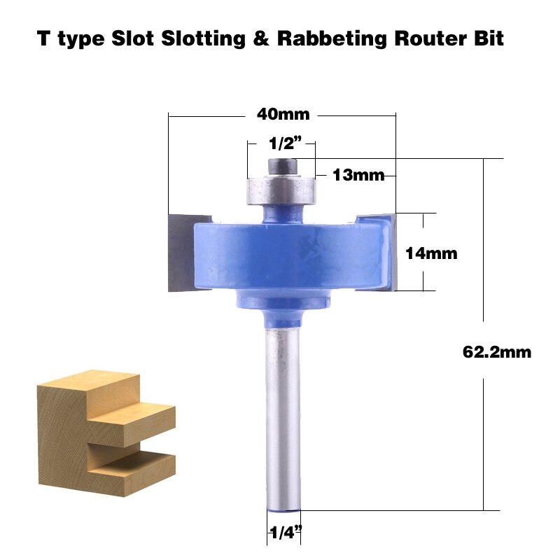 1 st 1/4 "Schacht T type lagers hout frees Industriële Grade Rabbeting Bit houtbewerking tool frezen voor hout