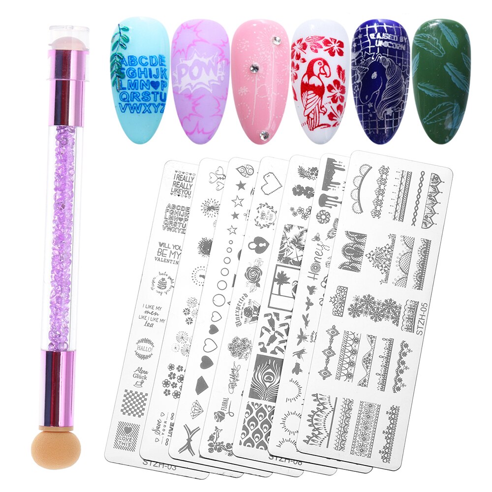 1 Set Geometrie Dieren Nail Designs DIY Nail Art Stamp Stempelen Template Bloem Manicure Image Plaat Stencil Met Spong pen