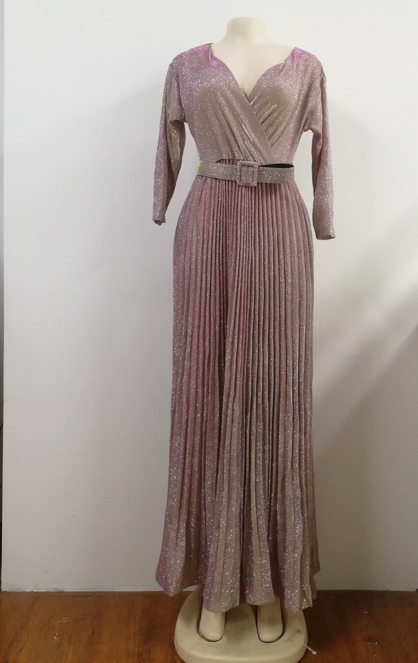 Afrikaanse Jurken Voor Vrouwen Dashiki Lange Maxi Jurken Bazin Riche Traditionele Afrikaanse Kleding Drie Kwart Mouw Geplooide Jurk: Roze / XL