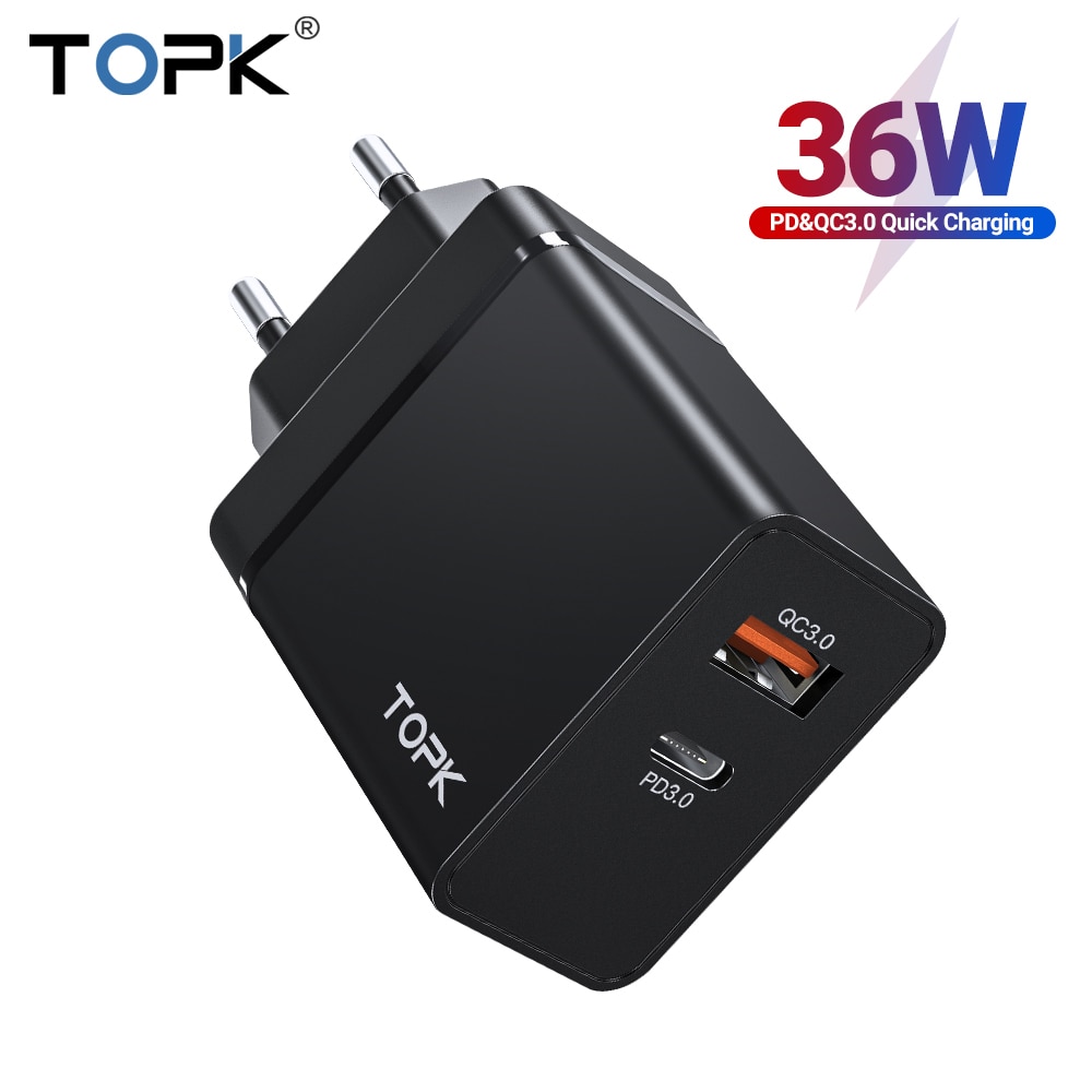 Topk 36W Quick Charge 3.0 Usb Charger Pd Usb C Charger Fast Charger Us Uk Eu Plug Adapter Voor iphone 11 Xiaomi Samsung