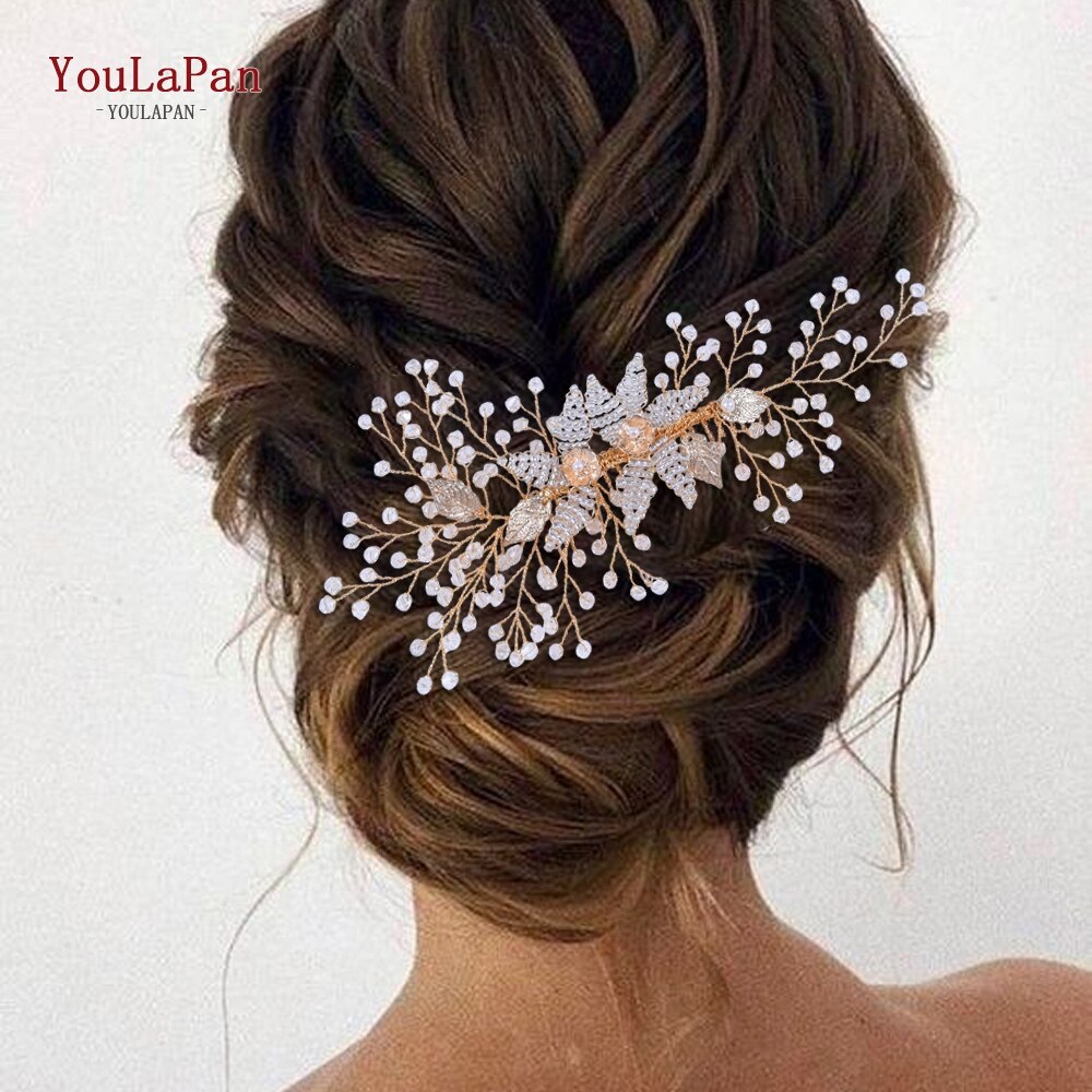 Youlapan  hp54 bruidstiara, bruidshaaraccessoires, bruidskam, zilveren kralen, bruidshaarsieraden, bruidshaarkam
