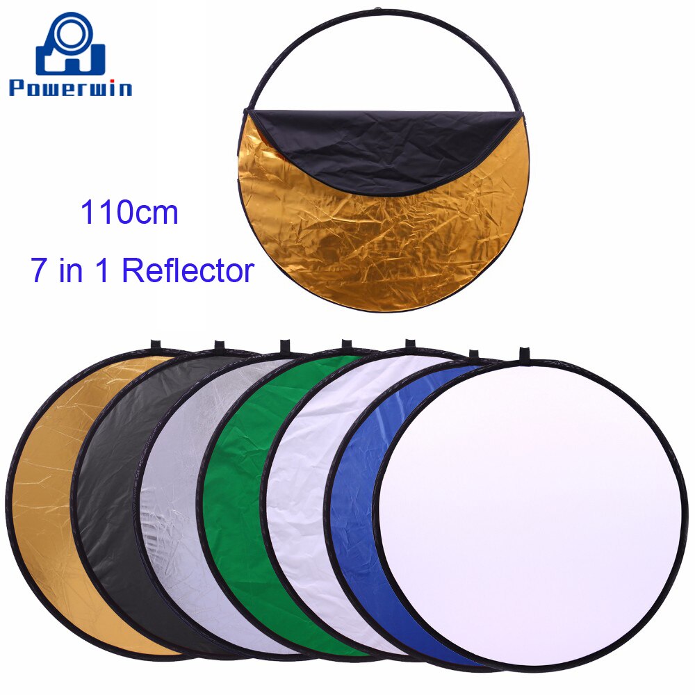 Powerwin 7 in 1 Round Reflector 110cm Portable Collapsible Disc DSLR Camera Studio Video Light Stand Softbox Diffuser Backdrop