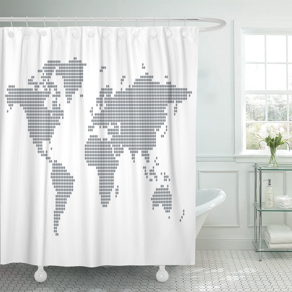 Dot Pixelated World Map Wit Gestippelde Aarde voor Infographics Moderne Platte Global Douchegordijn Waterdicht Polyester