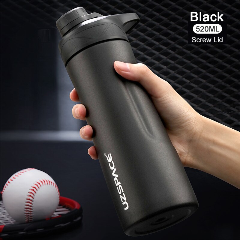 UZSPACE Thermos Stainless Steel Vacuum Flask Cup Portable Leakproof Travel Mug 2 Style Lid Thermo Bottle With Handgrip: Screw  520ml Black
