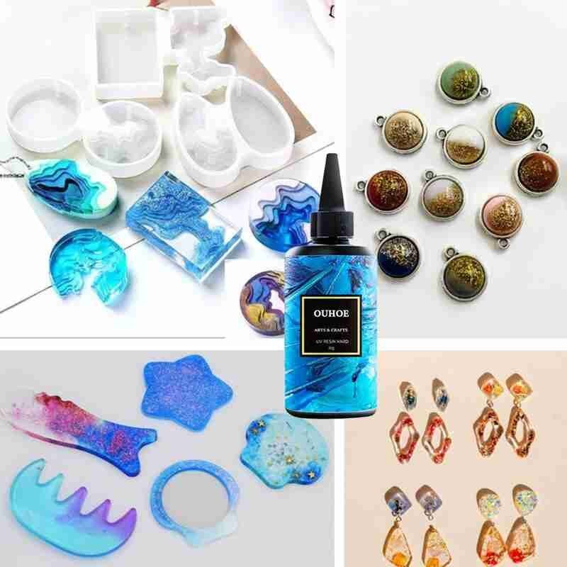Diy resina molde cura cola de plástico duro ultravioleta fazendo cura resina tecido cola uv artesanato jóias resina f7a6