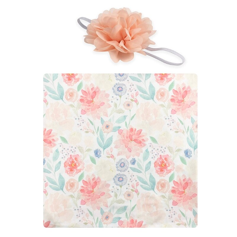 2 uds. De envoltura Floral para Recién Nacido + conjunto de diadema, manta receptora de algodón para bebé, saco de dormir, banda para el pelo: 2