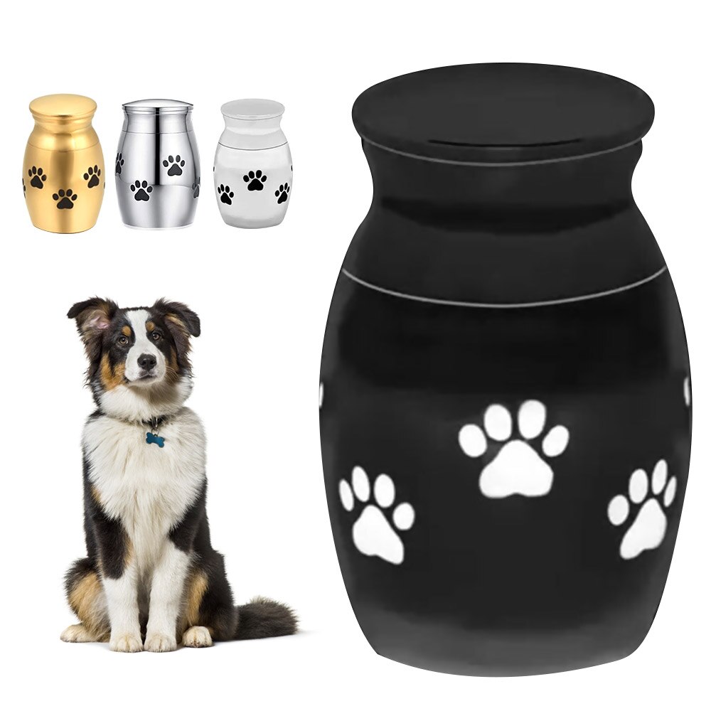 Pet urn lille kremering urne til aske til kæledyr rustfrit stål mindes urner til hunde katte askeholder: Sort