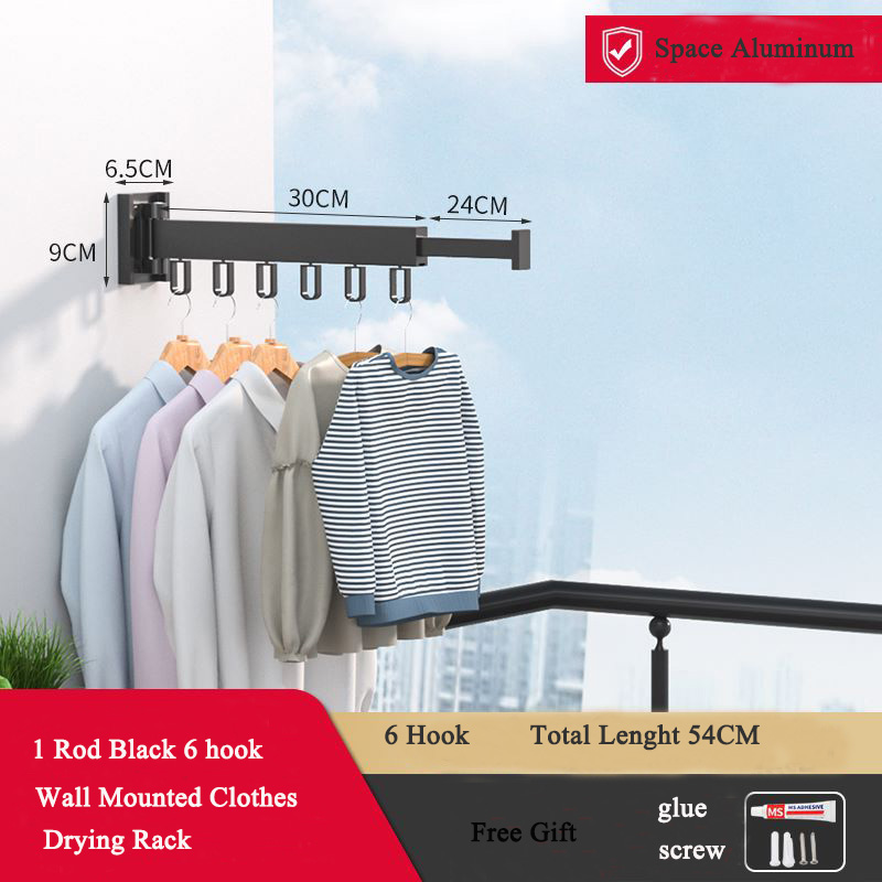 Vouwen Kleerhanger Wall Mount Intrekbare Doek Droogrek Indoor & Outdoor Ruimtebesparend Aluminium Home Wasgoed Waslijn: Brons