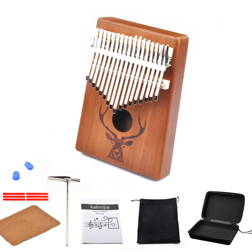 Juego de instrumentos musicales de Piano de pulgar de madera Kalimba de 17 teclas con pegatina de martillo, xilófono de caoba de Acacia para niños y adultos: Amarillo