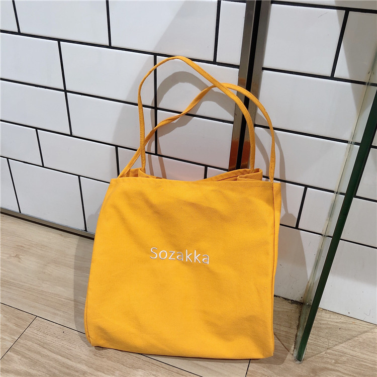 Frauen Große Leinwand Einkaufstasche wiederverwendbar Stickerei Buchstaben Große Kapazität Schulter Tasche Baumwolle Tuch Handtasche Tote Käufer Eco Taschen: orange