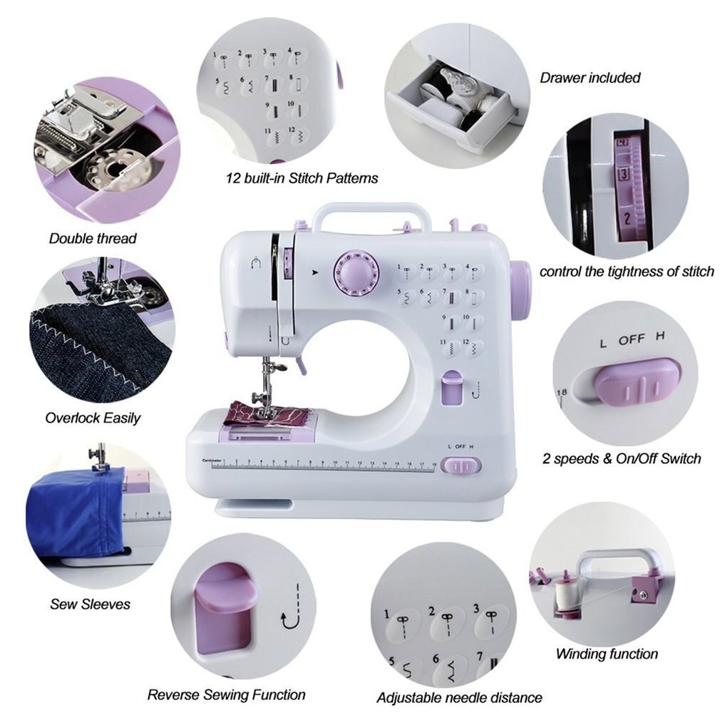 Household Electric Sewing Machine 12-Pin Electric Mini Portable Two-Wire Two-Speed DC Electric Pedal Sewing Machine