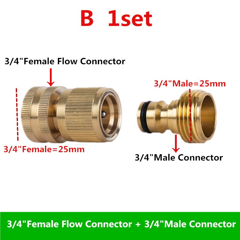 1/2" 3/4"Female Flow Connector With Male Tap Connect Garden Watering Tools Gardening Irrigation Fittings: B  1set