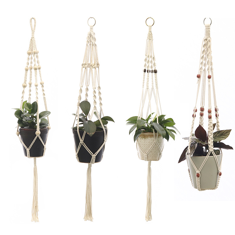 Hangende plant handgemaakte macrame plantenhanger bloempot plantenbak hanger muur decor binnenplaats tuin hangende plantenbak hangende mand: YELLOW