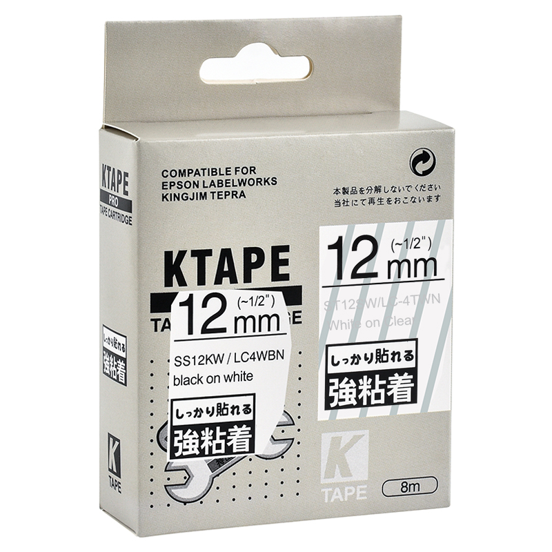 12 Millimetri Bianco su Trasparente ST12SW Compatibile Epson Kingjim Stampanti di Etichette LC-4TWN Laminato Nastri di Etichette Nastro LC4TWN per LW-300 400