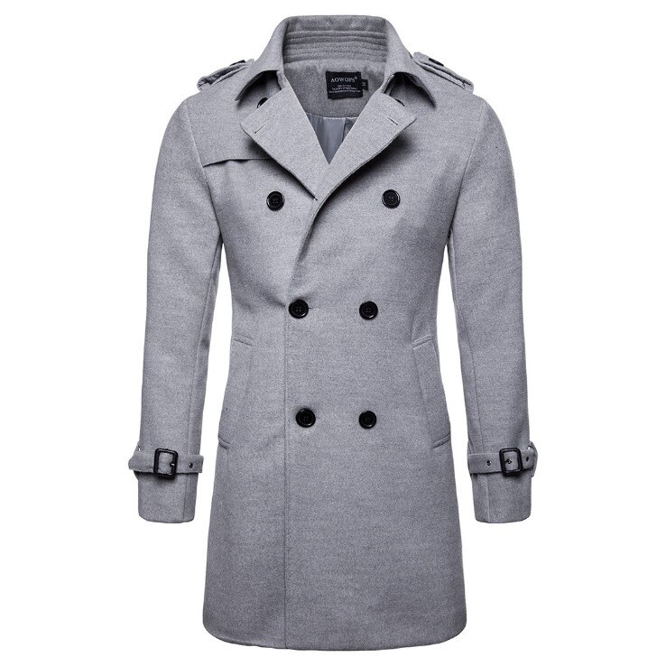 Europa und Amerika Lange Wolle &Ampere; Mischungen Mantel Männer Herbst Winter Zweireiher Windjacke Jacke Männer Erbse Mantel UNS größe XXL: grau / M
