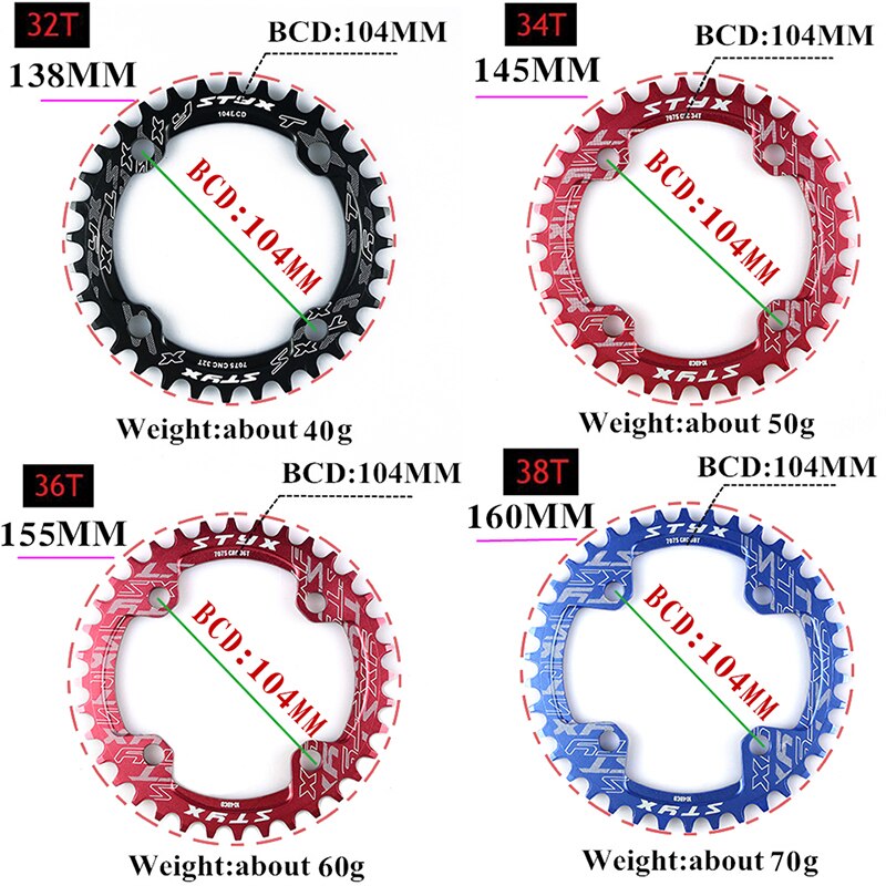 Roue à chaîne e-bike 32T 34T 36T 38T rouge bleu noir pour Bafang Mid Drive Kits de moteur 8FUN remplacements Conversions de vélo électrique