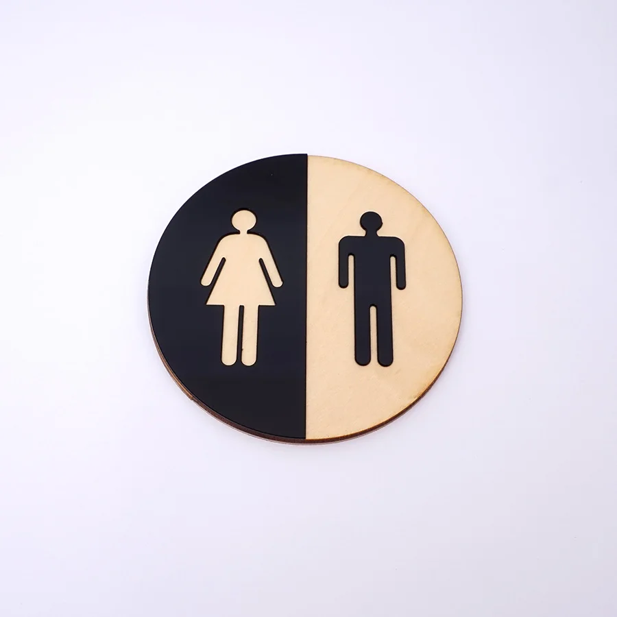Acrylic Toilet Door Signs for Bathroom and WC Rules Signage Men Women Wooden Round Washroom Toilet Mirror Wall Sticker Decor