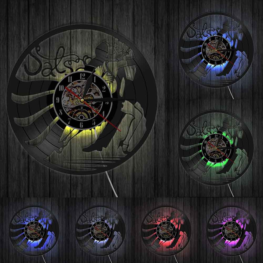 Vintage Latin Salsa danse mur Art horloge danse Couple Silhouette vinyle Record horloge murale Latin salon danse Studio applique