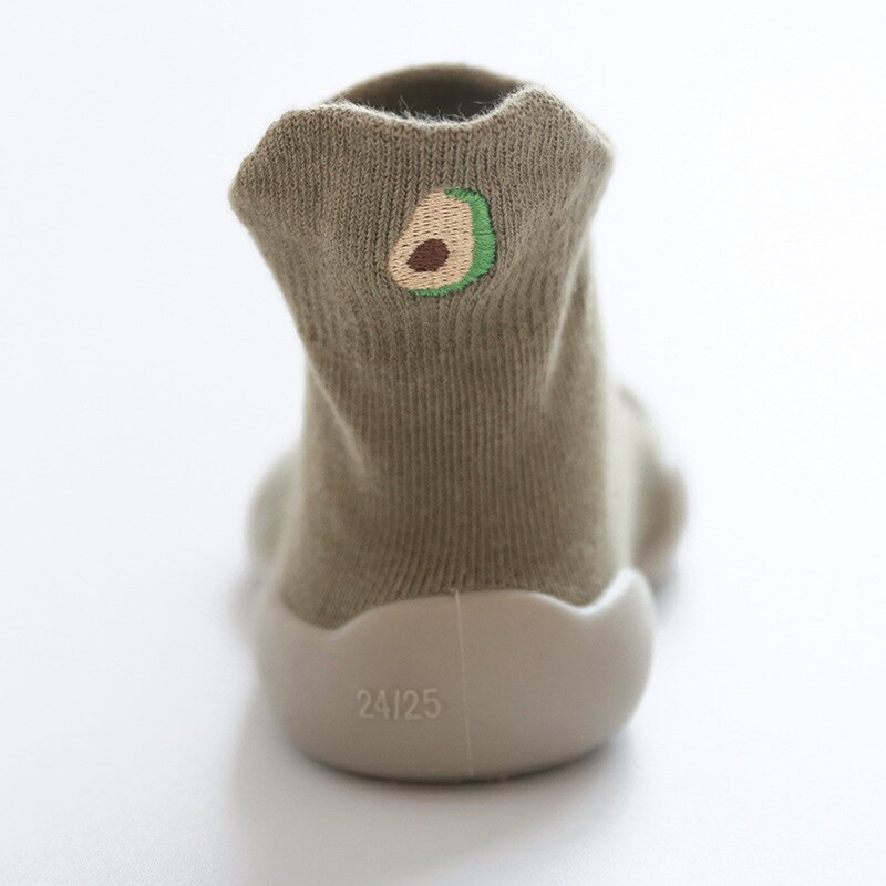 bébé chaussettes broderie dessin animé fruits enfants chaussettes de sol en caoutchouc bas antidérapant bébé marche chaussettes: Marron / 16-16.5CM