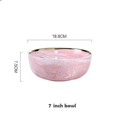 Plato cerámico rosa de mármol, 1 Uds., plato para comida, arroz, ensalada, fideos, Bol, sopa, plato de porcelana, juegos de vajilla, herramienta de cocina: 7 Inch Bowl