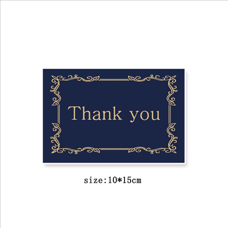1pack Bronzing dark blue Thank You business card thank you half-fold card white envelope 15*10CM flower shop message: E