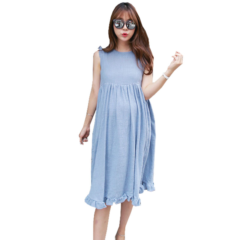 Linen Maternity Dress For Pregnant Women Clothes Sleeveless Loose Pregnancy Dresses Clothing Gravida Wear Summer