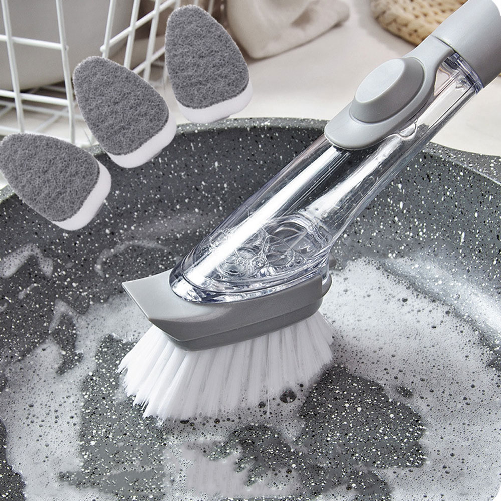 Washing Dish Brushes Automatic Liquid Cleaning Brush Scrubber With 3Pcs Non-Stick Oil Scouring Pad Sink Floor Cleaning Tools