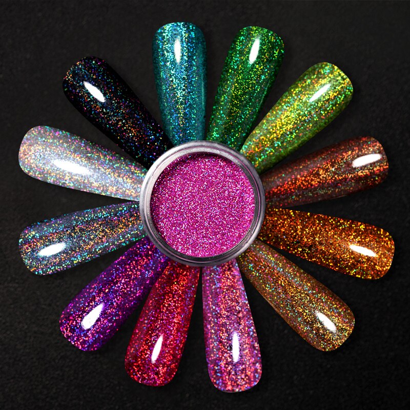 Poudre holographique pour ongles, paillettes argentées colorées, Pigments pour Nail Art, outils de décoration, DIY