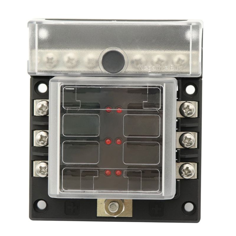 6-way Fuse Holder with LED Indicator Light and Negative Busbar Fuse Box for 12/24V Car RV Boat Auto Modified Accessories