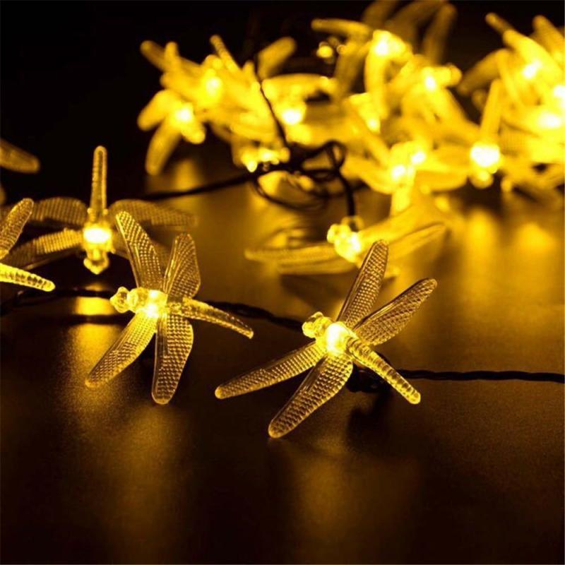 Guirlande lumineuse solaire à 20 Led libellule, imperméable conforme à la norme IP65, luminaire décoratif d&#39;extérieur, idéal pour un jardin ou une place publique: warm light