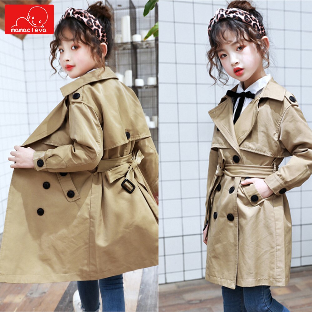 girls autumn spring trench coat double breasted kids jacket cotton children long windbreaker child casual outerwear