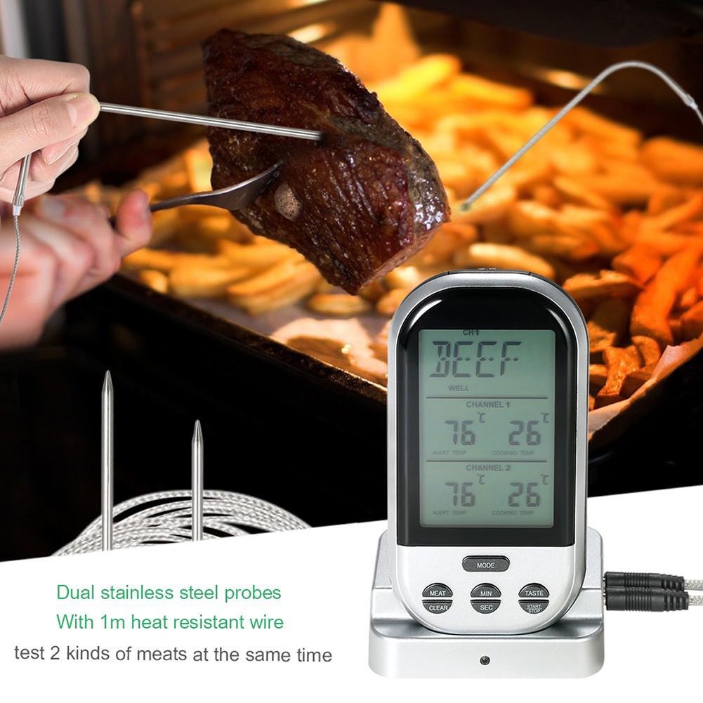 Wireless Remote Meat Thermometer Dual Probe Digital Backlight Cooking Oven BBQ Kitchen Food Thermometer Grilling Barbecue