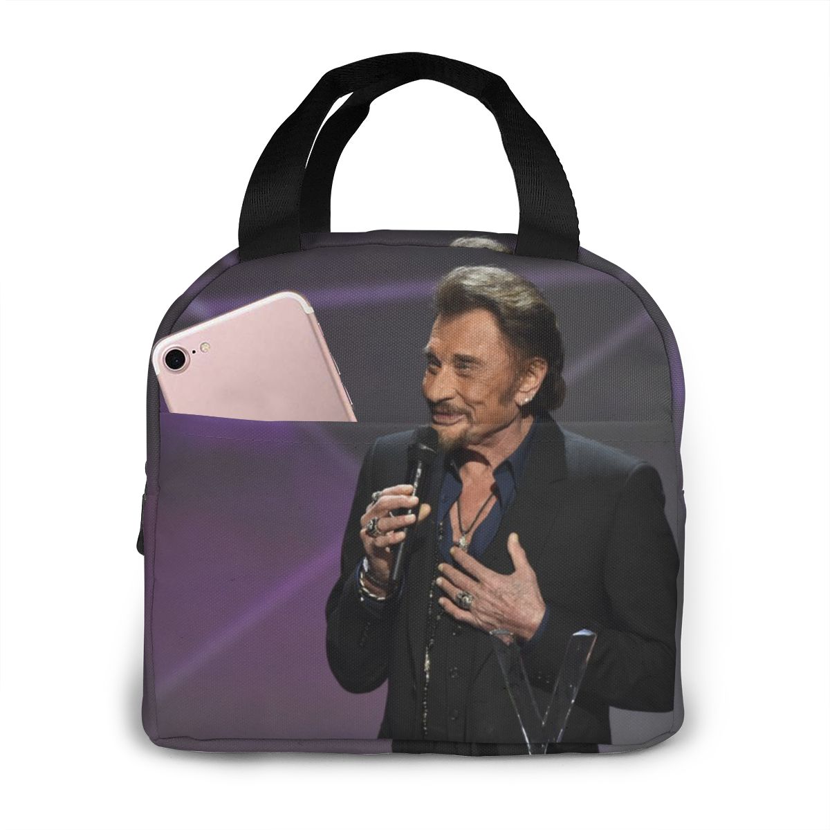 Johnny Hallyday mittagessen tasche kid frauen isolierung tragbare wasserdichte picknick coole tasche frühstück schule wiederverwendbare lebensmittel tasche neue: Black2