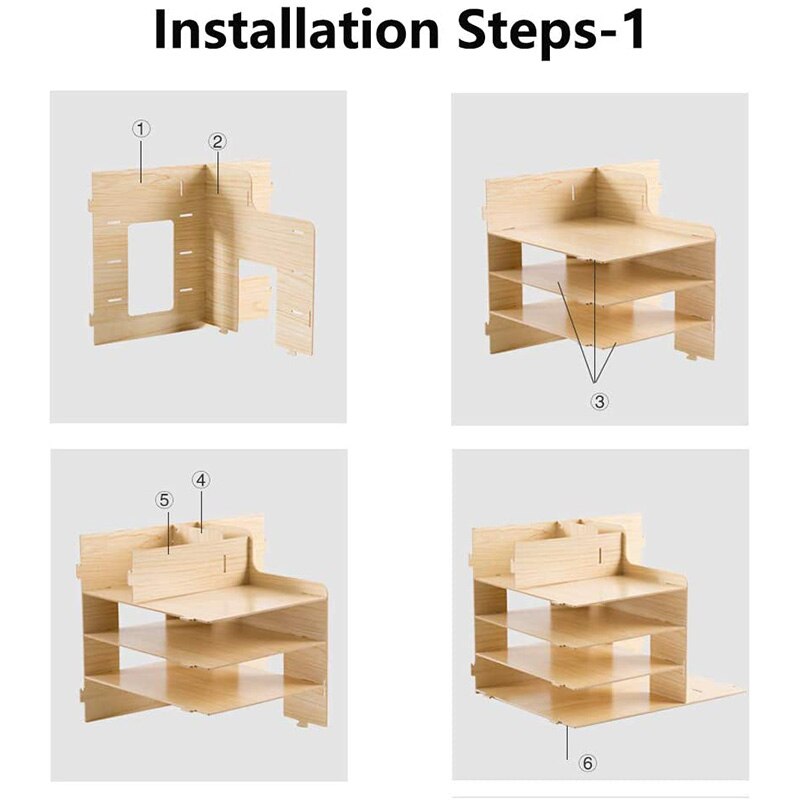 Wooden Office Desk Organizer Set Accessories, Multi-Functional Pen Holder Box for Desktop Stationary, Paper Filer Trays