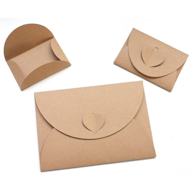 10pcs Heart Kraft Paper Envelopes Vintage Craft Paper Envelopes Stationery Set Postcard Photo Packaging