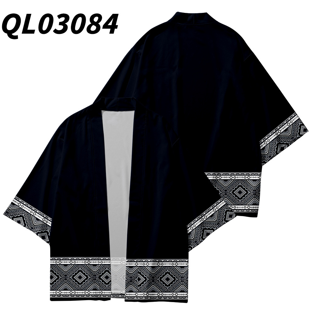 Summer Feather Woven Kimono Prismatic Elements 3D Digital Printing Seven Point Shirt Daopao