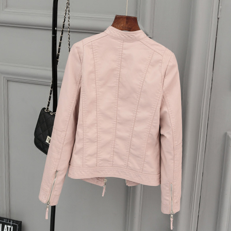 Fitaylor Women Faux Leather Jacket Biker Coat Spring Autumn Black Zippers Outwear O Neck Slim Motorcycle Pu Leather Jackets