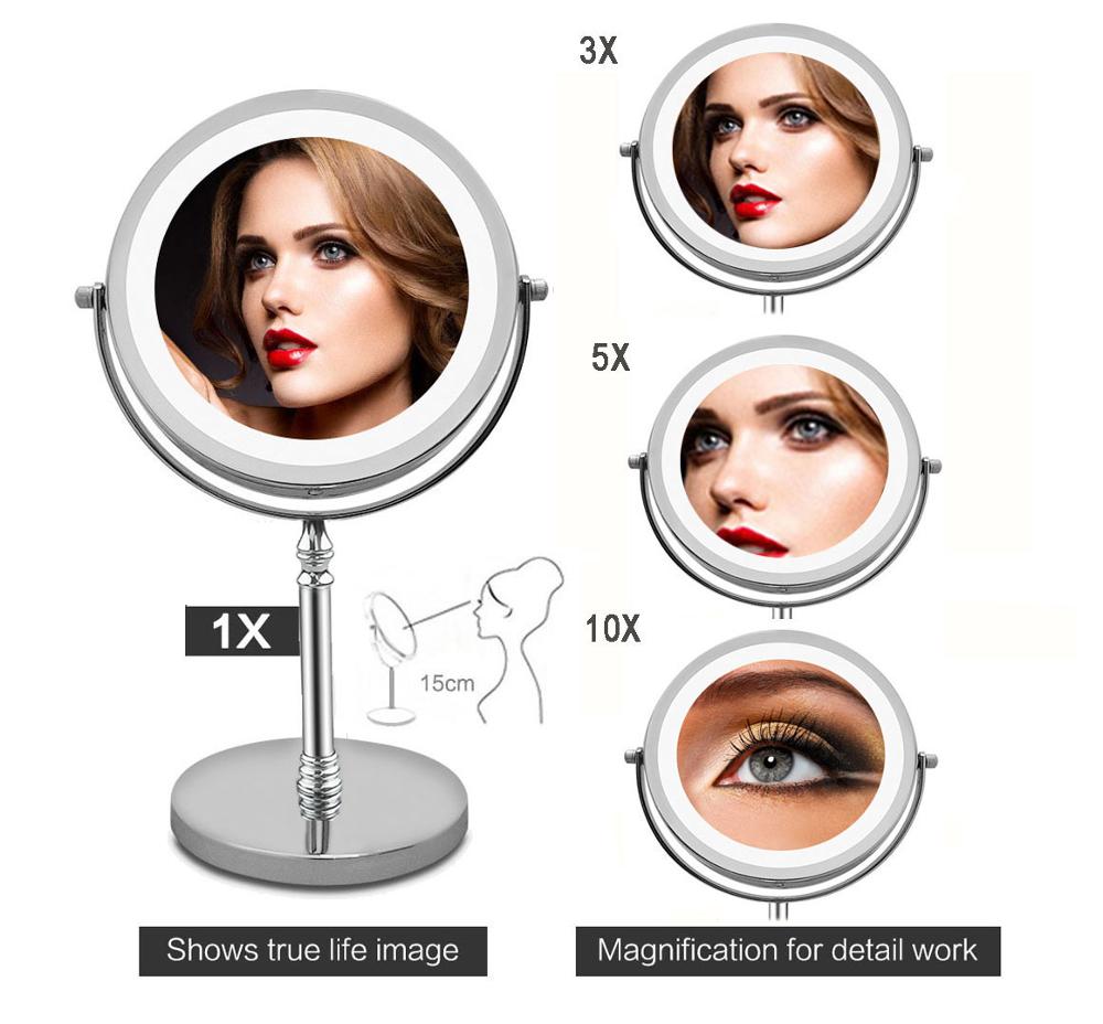 Dubbelzijdig Spiegel Met Licht, 3X/5X/10X Vergrootglas Make-Up Spiegel, Tafelblad Cosmetische Spiegel, voor Slaapkamer, Badkamer