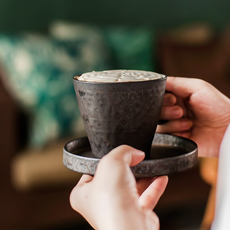 250ml Japanese-style Ceramic Pottery Coffee Cup Vintage Circle Handgrip Drinkware Office Water Milk Mug Sent Friends
