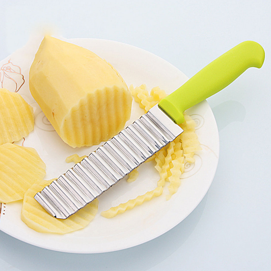 Novedoso cuchillo ondulado de acero inoxidable, cuchillo corrugado para cortar patatas fritas, cortador de virutas, rebanador, herramientas de cocina