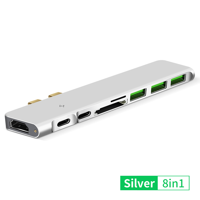 Dual Port Usb Type-C Hub Naar Hdmi Lezen Kaart Pd Opladen USB3.0 Docking Converter: Sliver