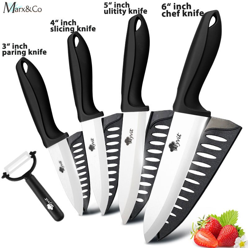 Ceramic Knife 3 4 5 6 inch Knives Kitchen Set White Blade Chef Utility Paring Vegetable Slicing Ceramic Knives With Peeler Set: 3456 BLACK