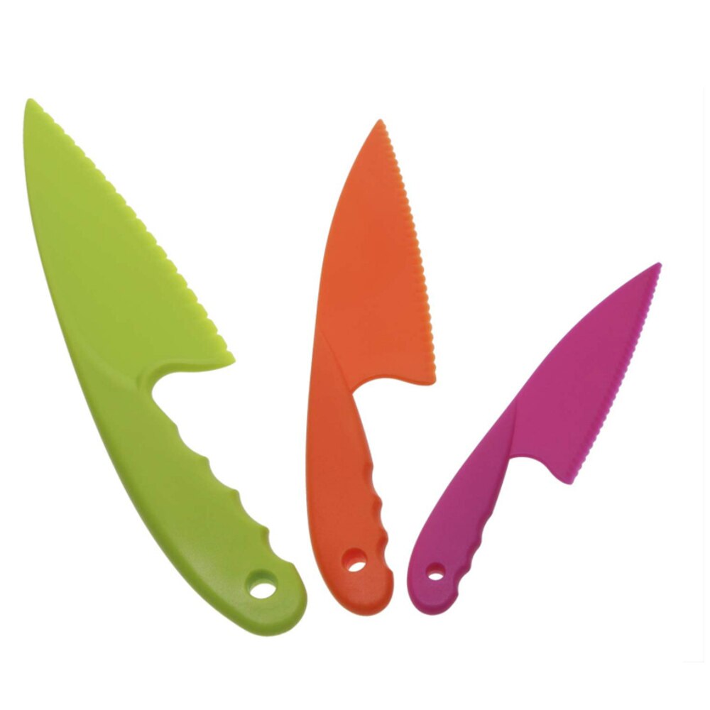 Plastik køkkenkniv sæt 3 størrelser børn nylon kniv børn sikkerhed madlavning kokke knive til frugt salat grøntsags salat brød