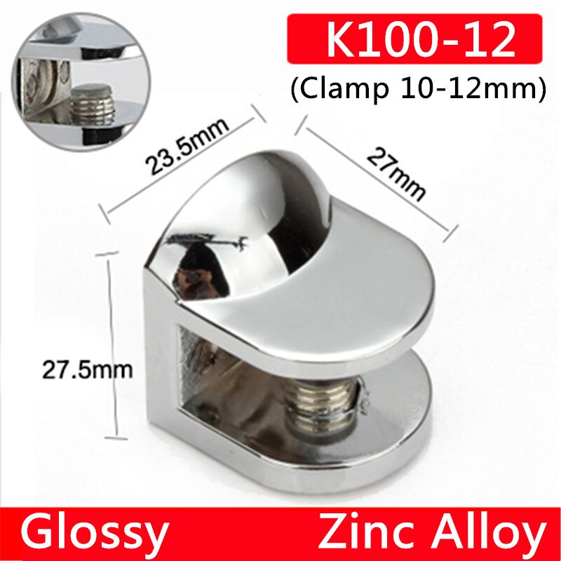 Abrazaderas de vidrio de aleación de Zinc con tapa, estantes de soporte de esquina, Clips para vidrio de 8-12mm, medio redondo, K100, 2 unids/lote
