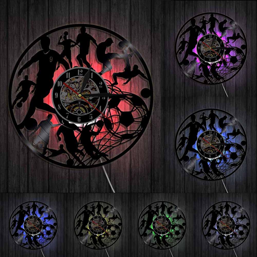 Reloj de pared de fútbol jugadores de fútbol Kick Ball Net Goal Football Field equipo de pelota deporte Colegio niños Juego reloj de vinilo de registro: With LED