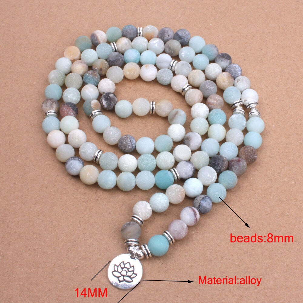 Naturliga färgglada armband matt frostade pärlor med lotus om buddha charm yoga armband bön 108 mala halsband kvinnor