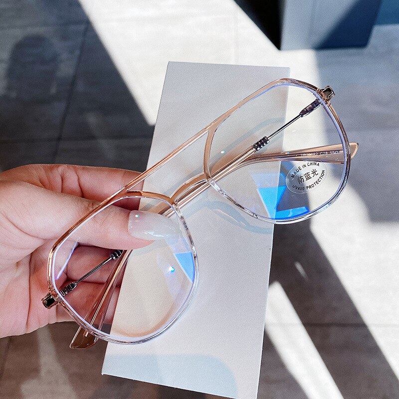 YOOSKE-monturas de gafas TR90 para ordenador para hombre y mujer, anteojos con bloqueo de luz azul, montura única para miopía, lentes con luz azul: Champagne