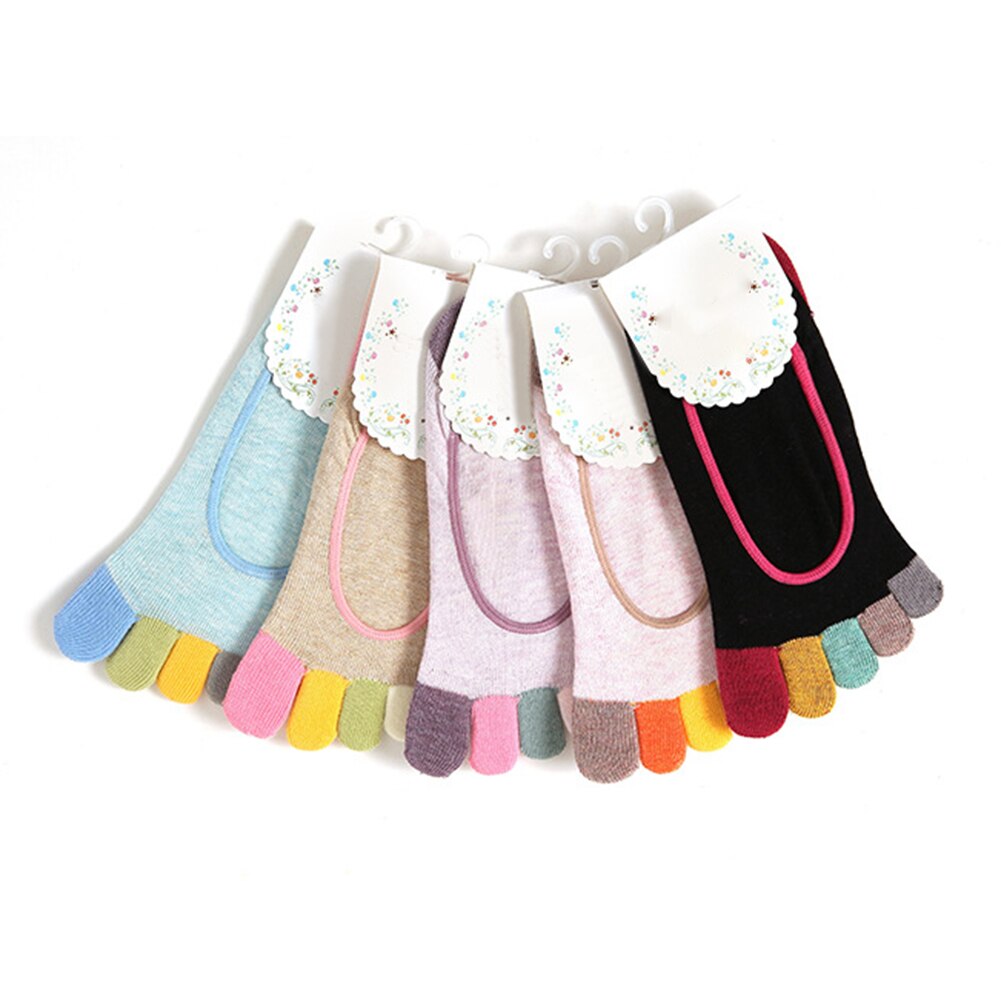 Farve blokerende bomuld kvinder multi-farve lav cut foråret fem tå sokker