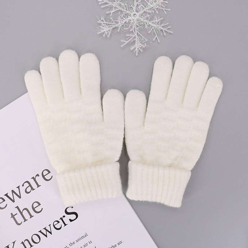 Børn vinter handsker strikket stretch baby vanter ensfarvet børn piger drenge handsker fuld finger handsker: Hvid