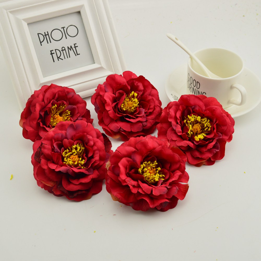 100pcs artificial flower heads silk peony wedding home decoration for make door wreath flower wall diy Stamens for handicrafts: red